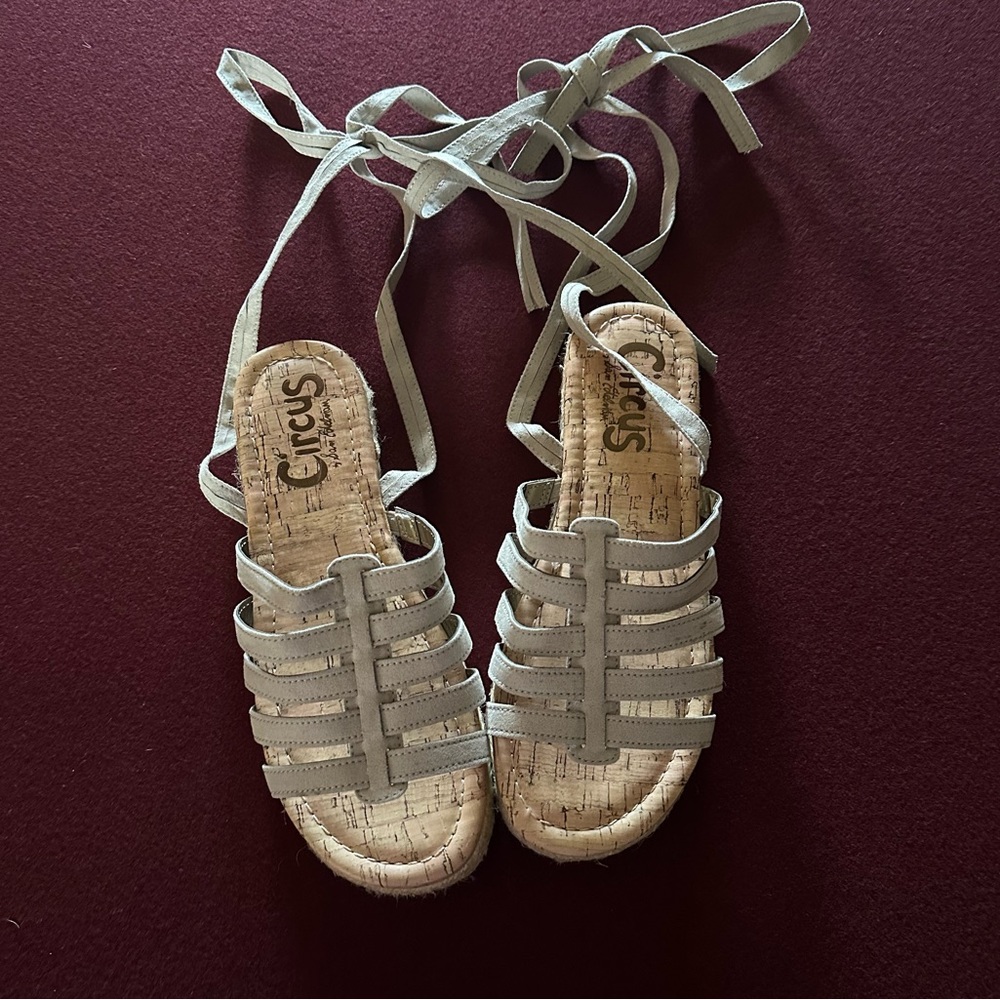 SAM EDELMAN Circus Platform Sandal Espadrille lace up Sz 6.5 EUC